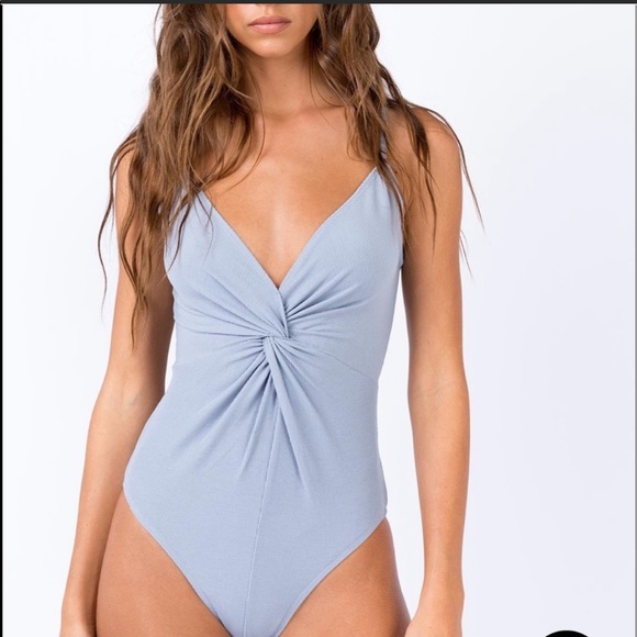 Princess Polly Tops - Princess Polly Drizella Twist Knot Dusty Blue Bodysuit
